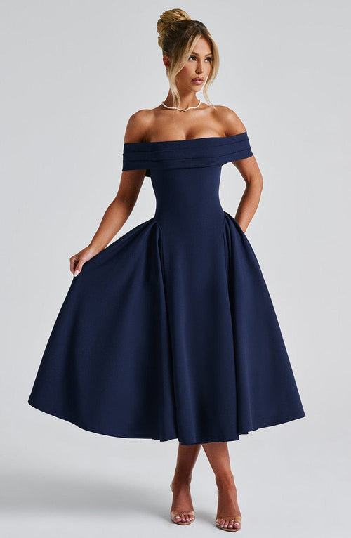 Miranda Midi Dress - Navy Dress XS Babyboo Fashion Premium Exclusive Design