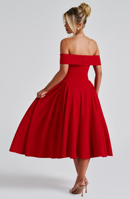 Miranda Midi Dress - Red Dress Babyboo Fashion Premium Exclusive Design