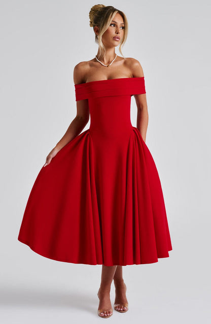 Miranda Midi Dress - Red Dress Babyboo Fashion Premium Exclusive Design