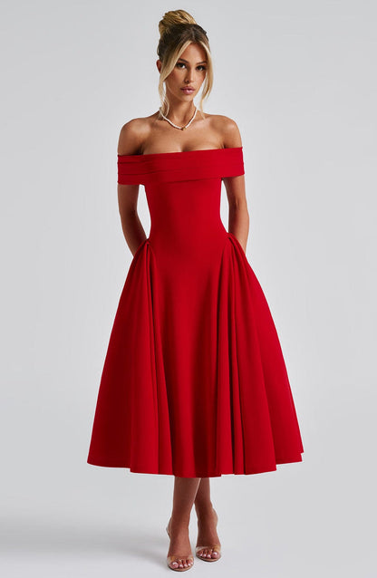 Miranda Midi Dress - Red Dress Babyboo Fashion Premium Exclusive Design