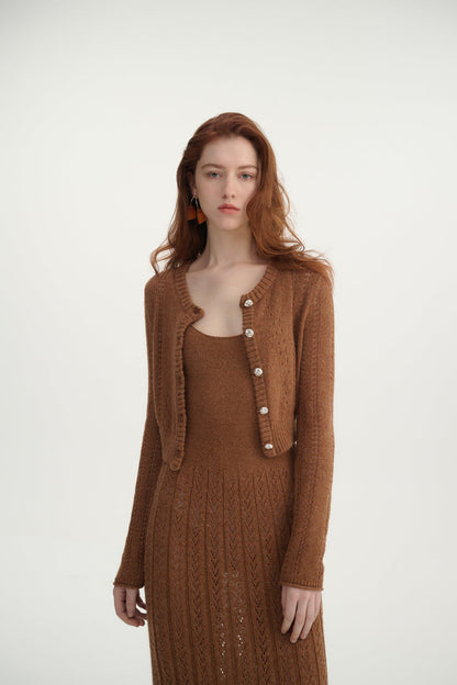 Pointelle cropped cardigan