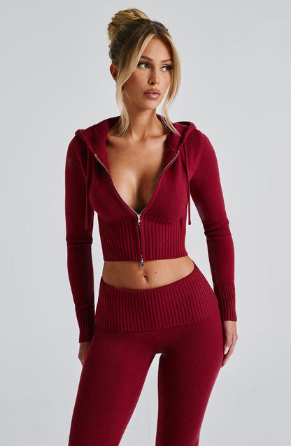 Portia Knit Hoodie - Red Tops Babyboo Fashion Premium Exclusive Design