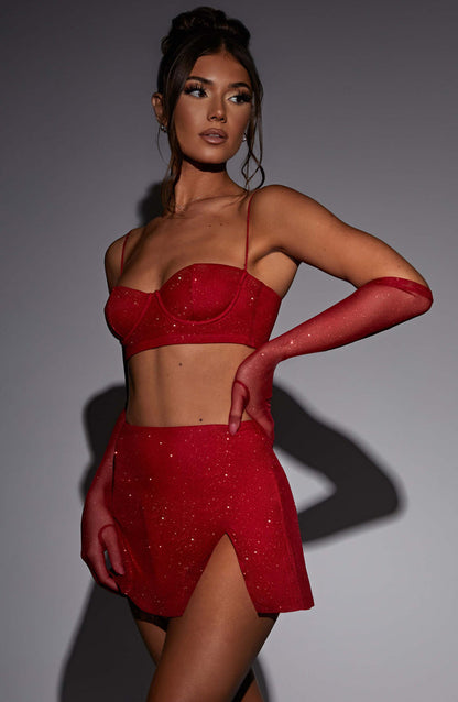 Posie Mini Skirt - Red Sparkle Skirt XS Babyboo Fashion Premium Exclusive Design