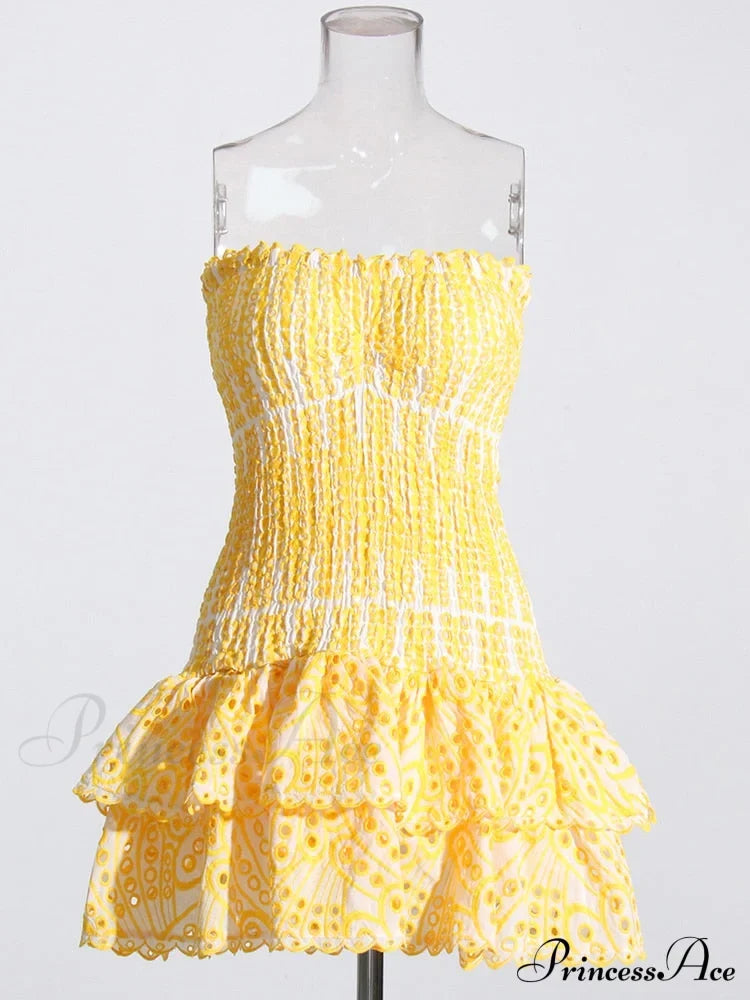 Printed Ruched Tube Mini Dress - Free From Label