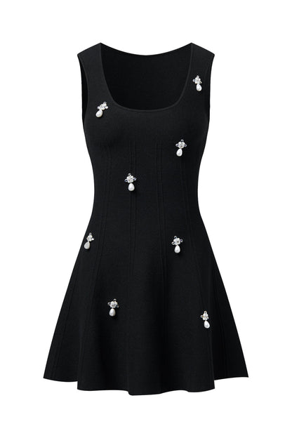 Square neck pearl knit dress