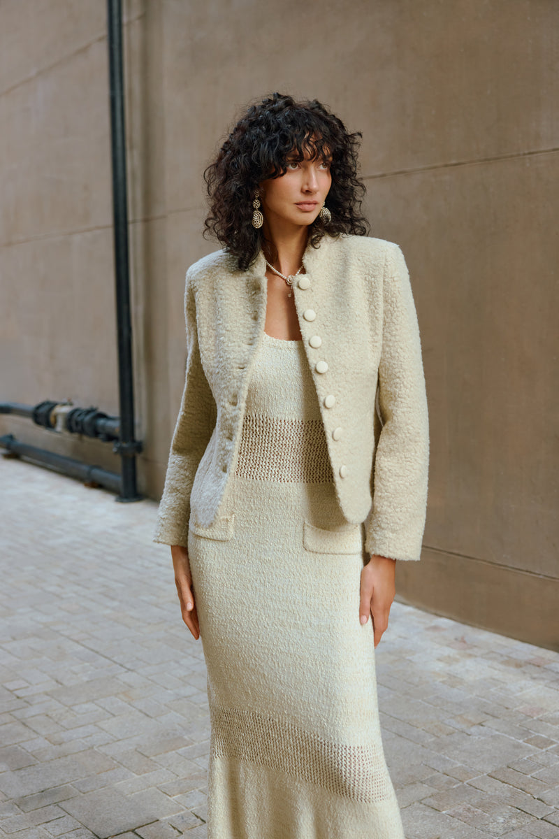 Stand collar wool blend jacket