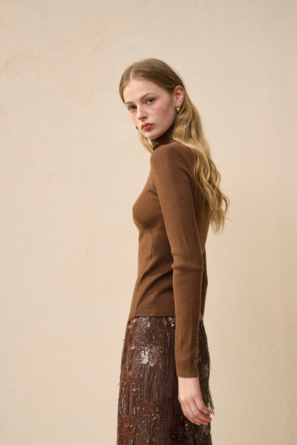 Turtleneck asymmetrical wool sweater