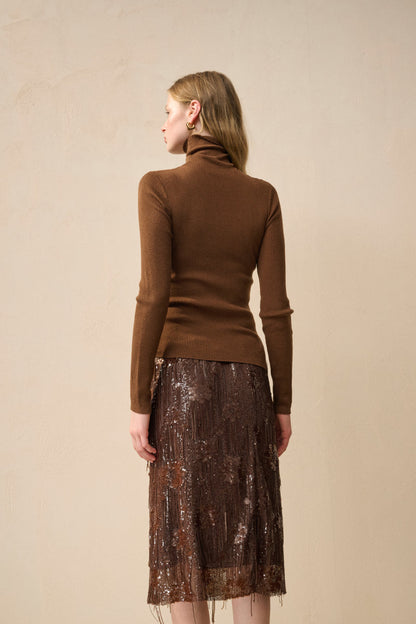 Turtleneck asymmetrical wool sweater