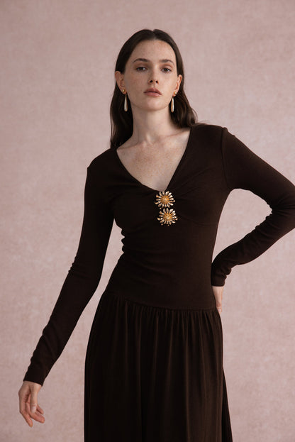 V-neck long sleeve maxi dress