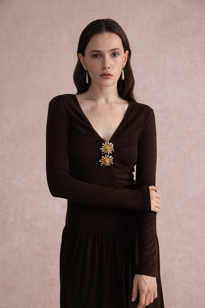 V-neck long sleeve maxi dress