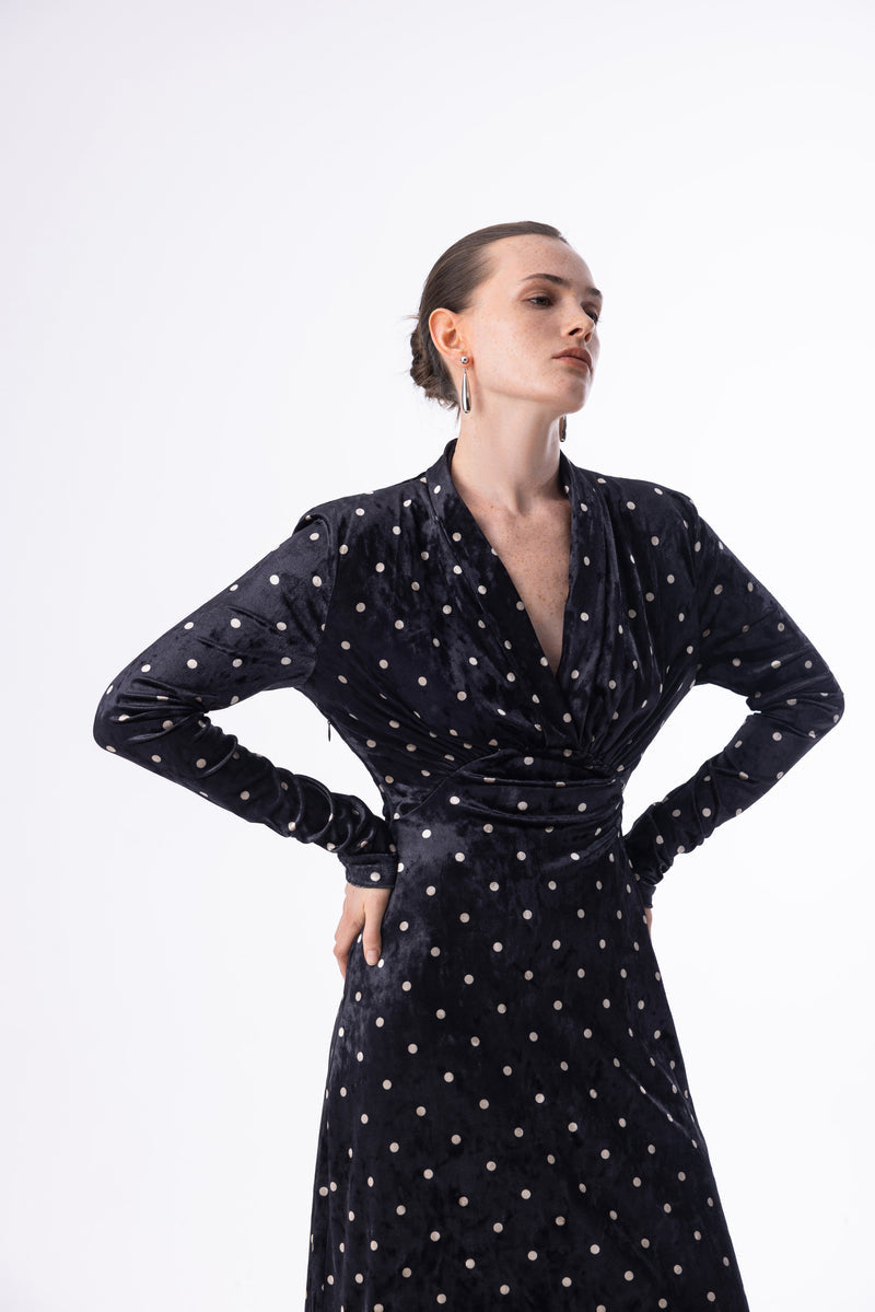 Velvet polka dot dress