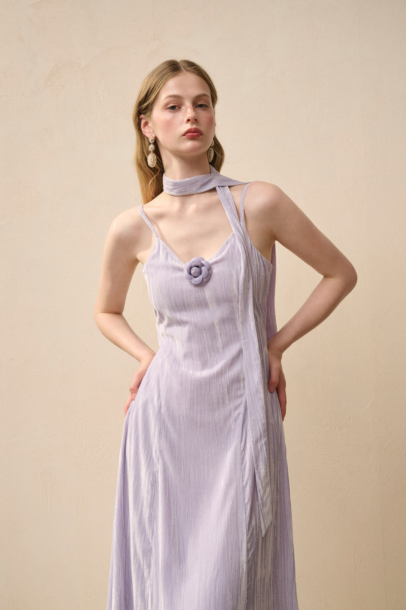 Velvet spaghetti strap maxi dress